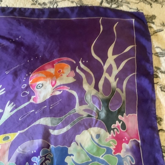 Purple Tropical Fish Design Hand Square Scarf - Picture 9 of 12